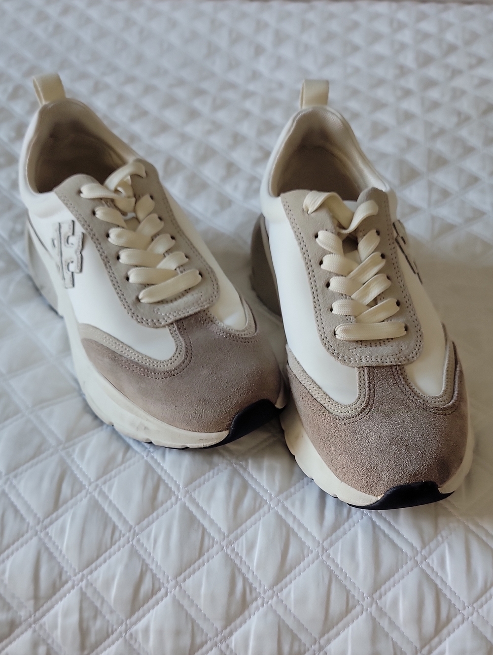 Tory Burch Cream Lace-Up Sneakers